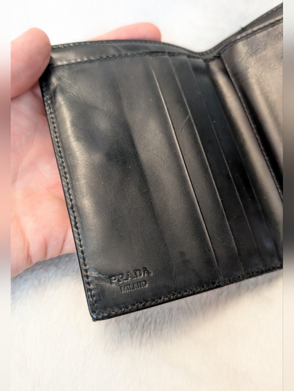 Authentic Prada Black Leather And Nylon Bifold snap wallet 4.5" x 3.5" with coa - Picture 9 of 14